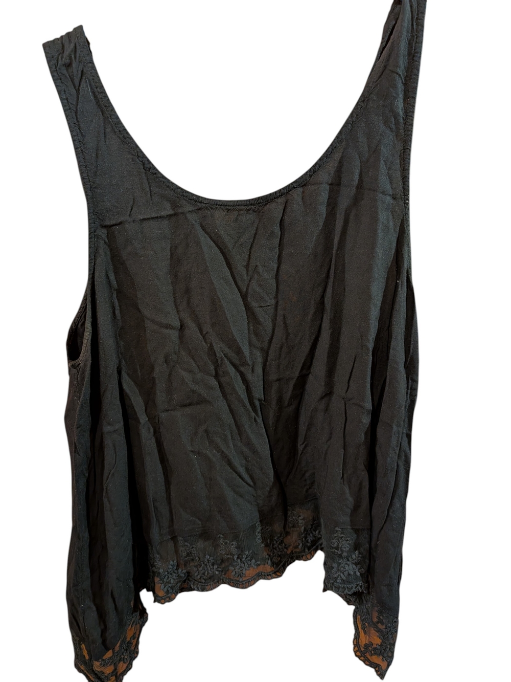 American Eagle Outfitters Black Lace-Hem Scoop Tank